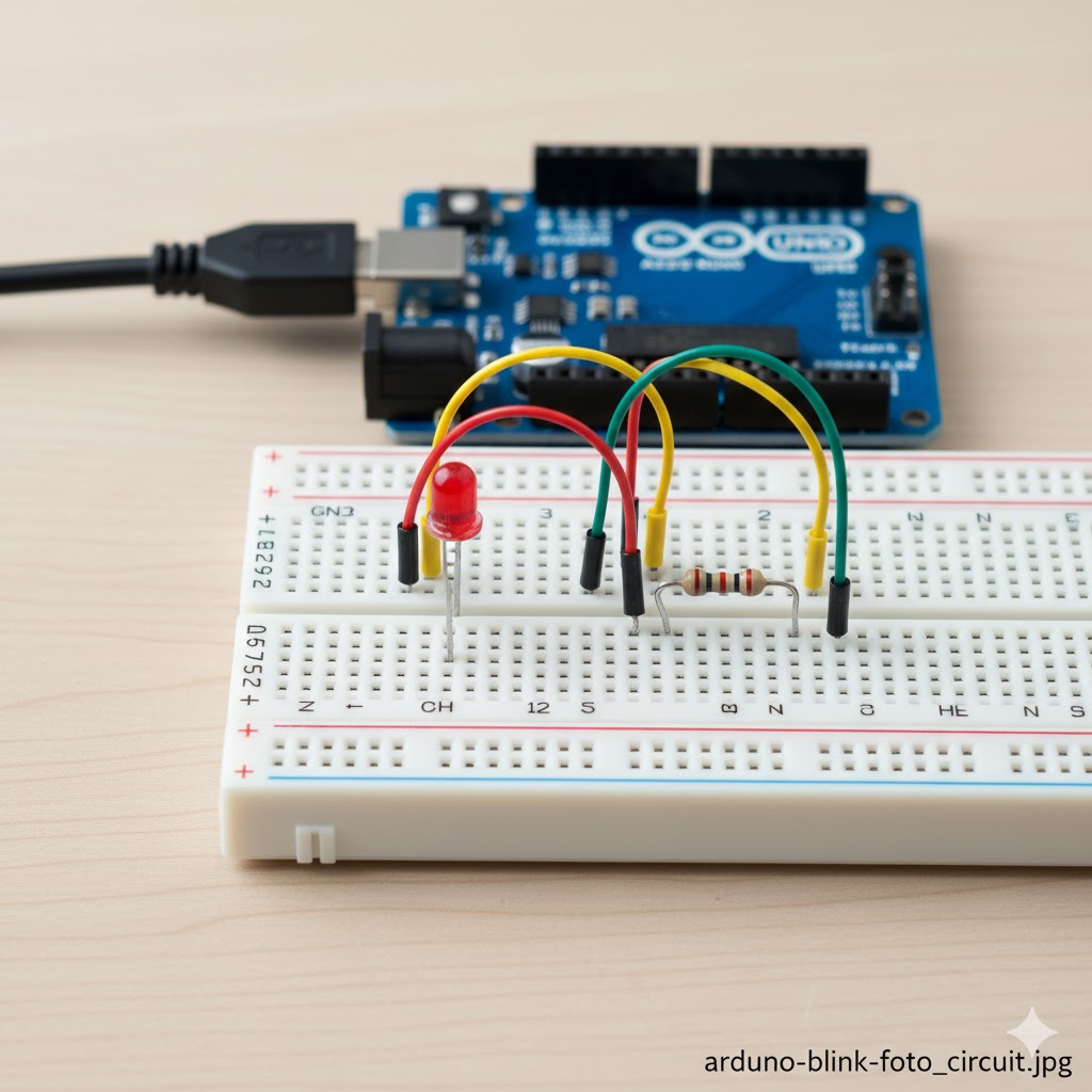 Fotografie a circuitului Blink asamblat pe breadboard